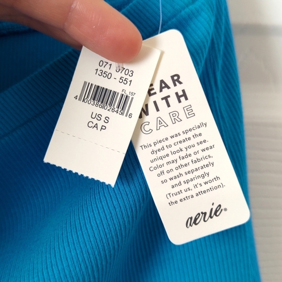 Aerie Beachwalk Ribbed Knit High Waisted Ruched Side Slit Midi Skirt Blue Small - Picture 6 of 11